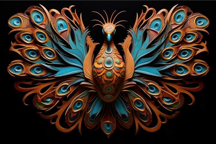 Ornate Leather colorful peacock. Generate Ai example image 1