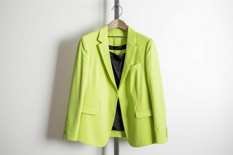 Lime color jacket on hanger. Generate ai example image 1