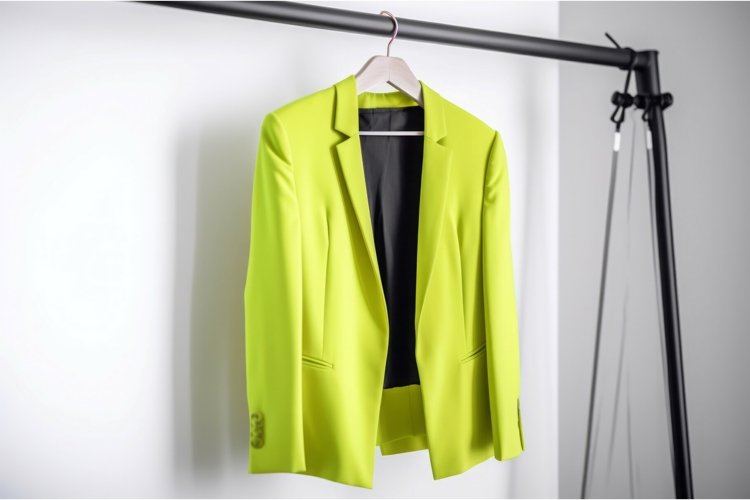 Lime color jacket hanging on rack. Generate ai example image 1