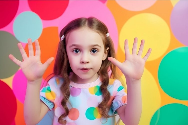 Little girl in colorful dress. Generate ai
