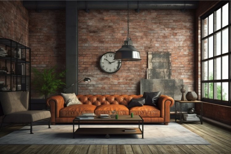 Living room industrial style. Generate Ai example image 1