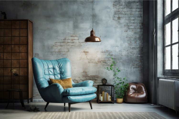 Artistic Blue armchair modern. Generate Ai