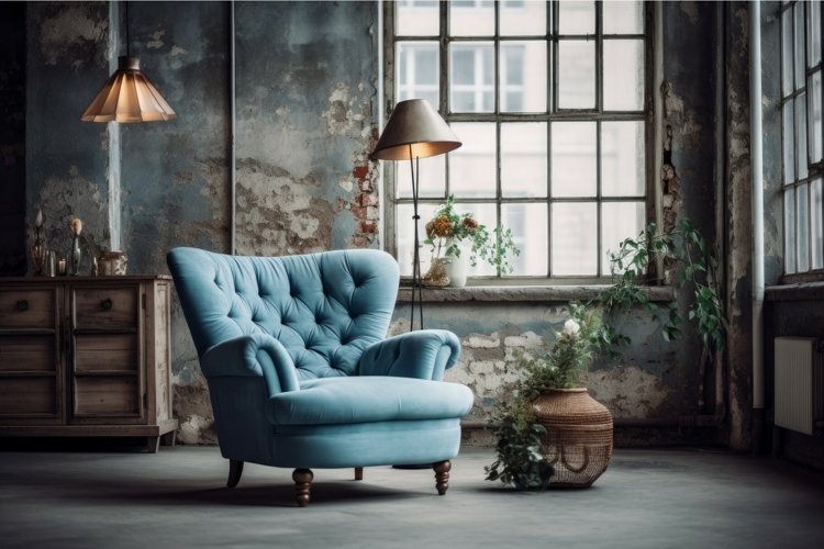 Stylish Blue armchair modern. Generate Ai