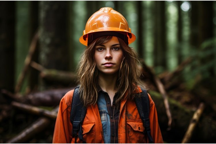 Hardworking Logger woman forest. Generate Ai example image 1