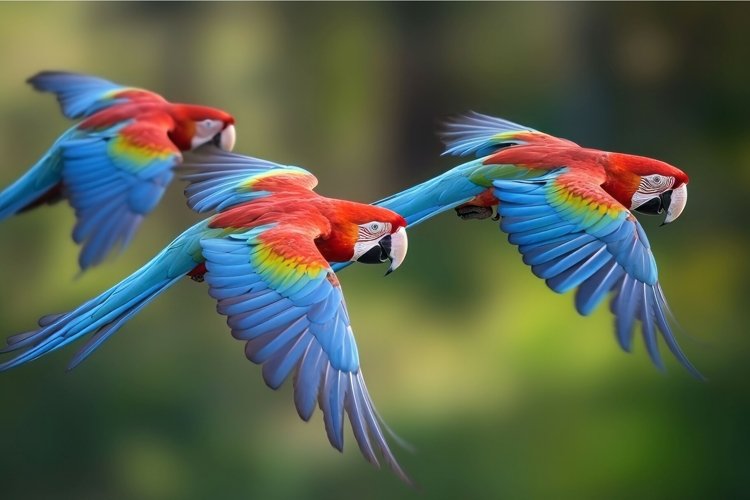 Macaw parrots flying. Generate Ai example image 1