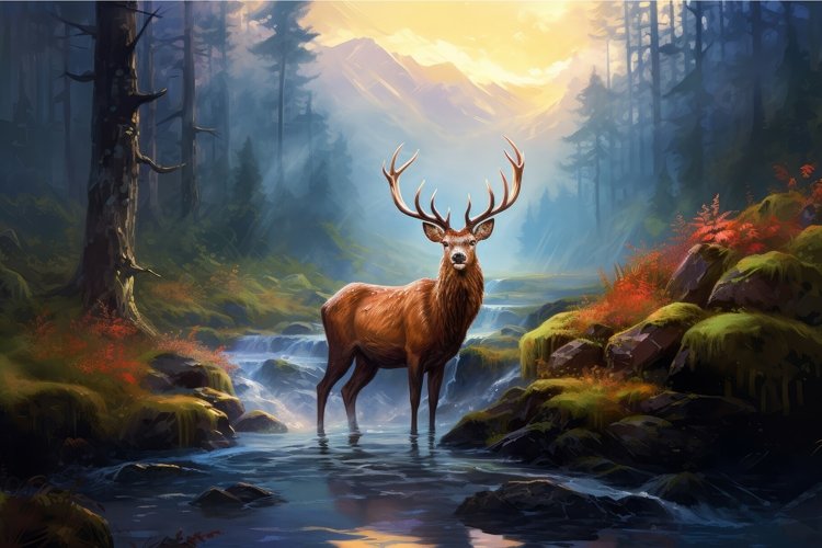 Luminous Magic deer nature. Generate Ai