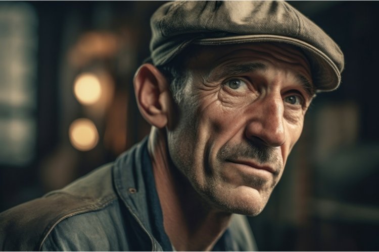 Aged male factory worker portrait. Generate ai