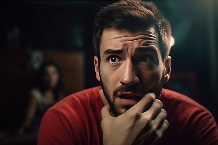 Handsome man 30 years old troubled face. Generate ai example image 1