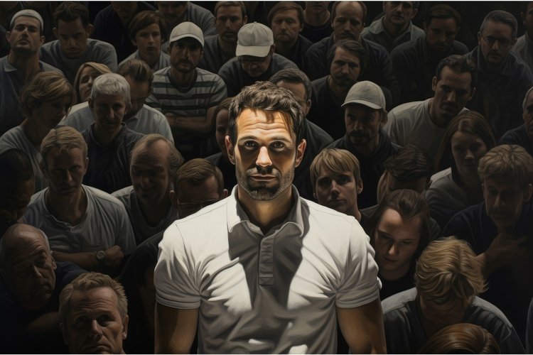 Compelling Man portrait on crowded street. Generate ai example image 1
