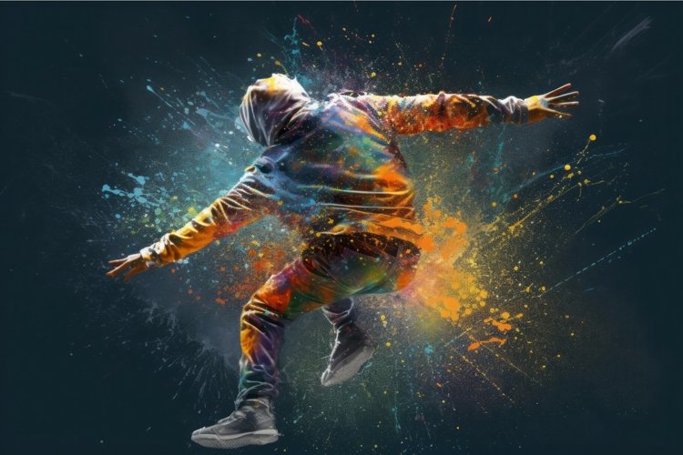Man jump colorful splash. Generate Ai (3691392)