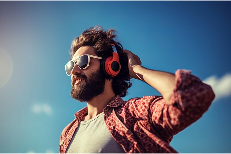 Man listening to music. Generate ai