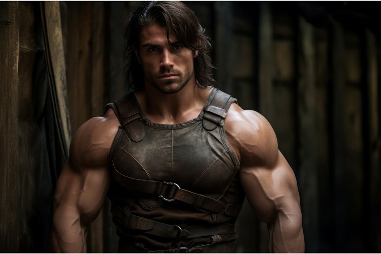 Vintage Man muscular medieval photo shot. Generate Ai example image 1