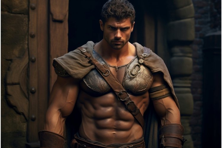 Striking Man muscular medieval photo shot. Generate Ai example image 1