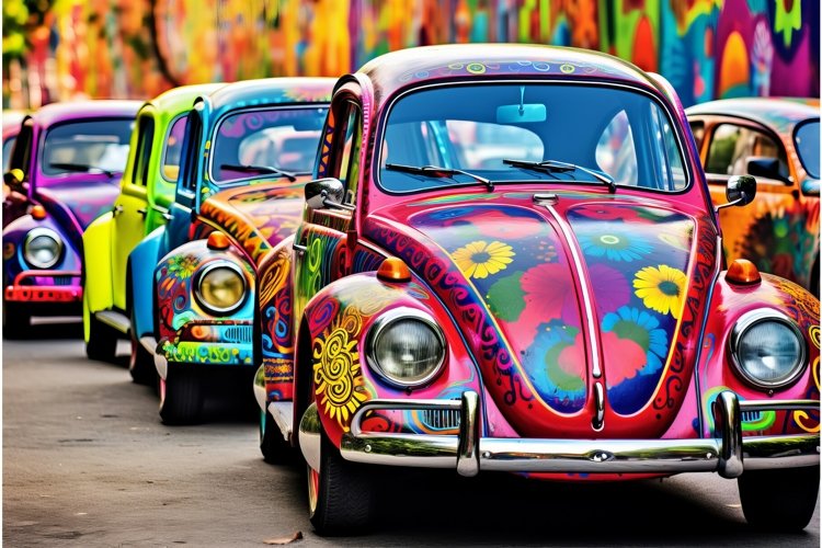 Car colorful graveyard. Generate Ai