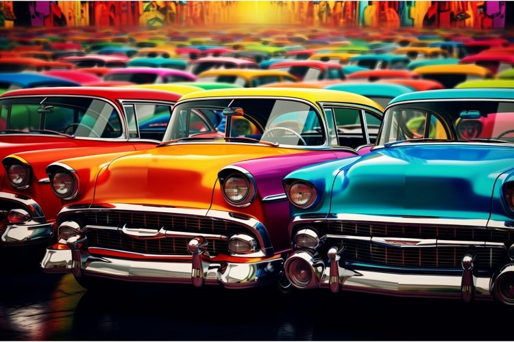 Vibrant Car colorful graveyard. Generate Ai