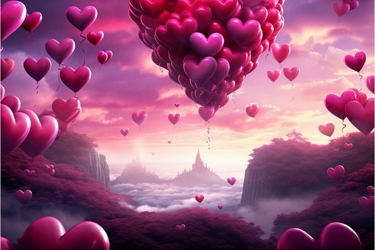 Festive Heart magenta balloon love. Generate Ai