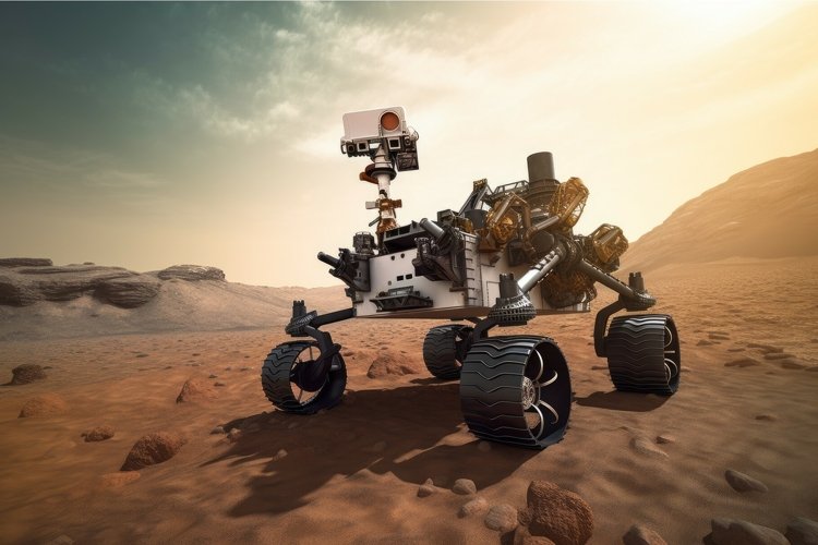 Mars exploring rover. Generate Ai