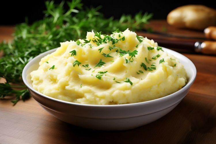 Warm Mashed potatoes bowl. Generate Ai