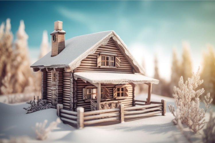 Miniature wooden house at winter. Generate Ai example image 1