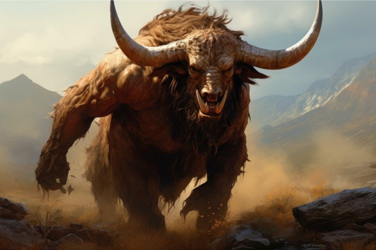 Majestic fantasy beast charging in wild landscape example image 1