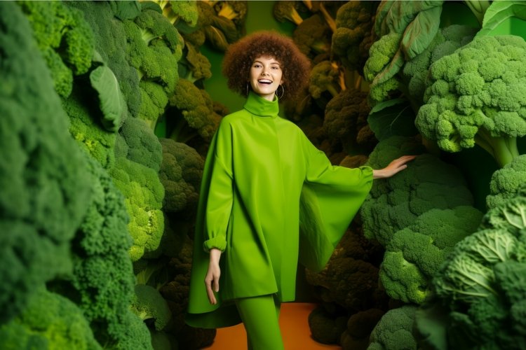 Model advertising vegetables broccoli. Generate ai example image 1