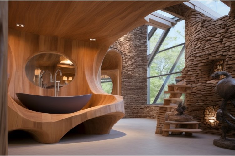 Modern organic interior with curved wooden elements example image 1