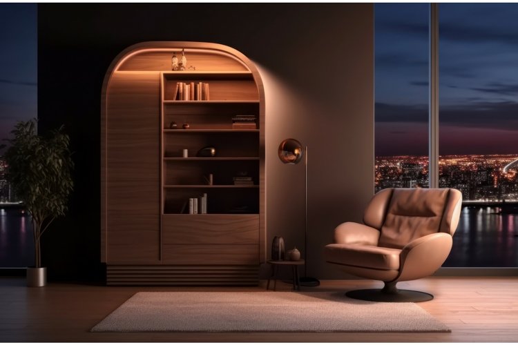Modern interior wooden office cabinet. Generate Ai