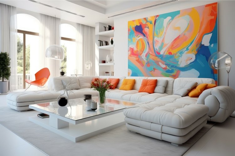 Modern living room with colorful abstract art (4003964)