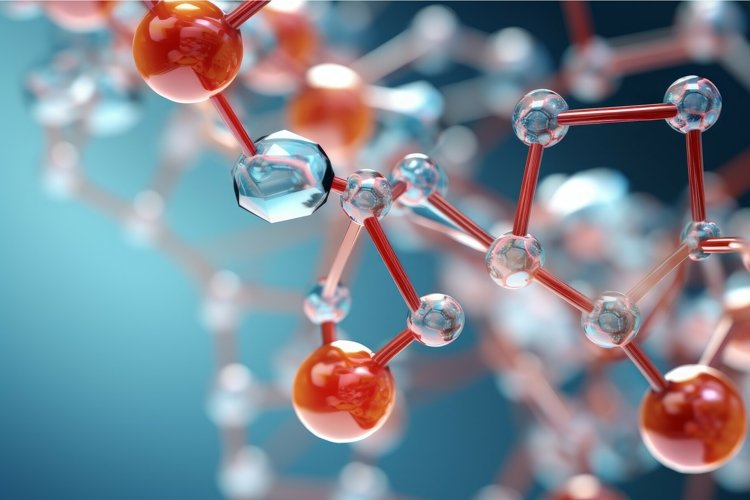 3d molecular structure model on blue background example image 1