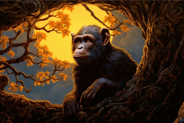 Lush Monkey tree forest sunlight. Generate Ai