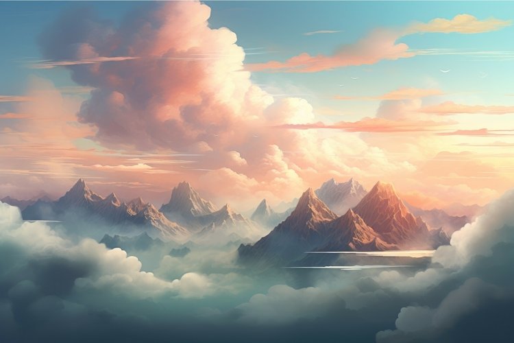 Majestic Mountain clouds. Generate Ai