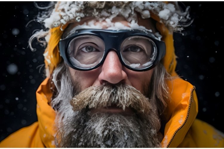 Mountain frozen man. Generate Ai