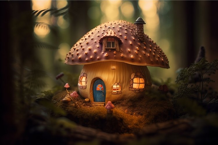 Mushroom forest magic house. Generate Ai