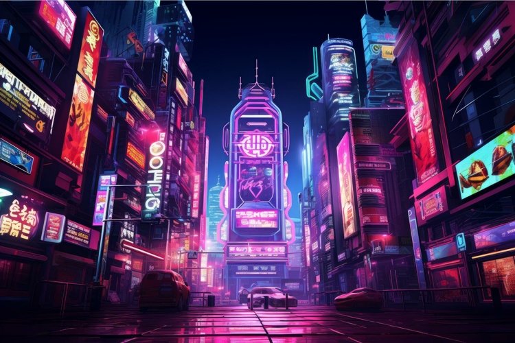 Technologically-advanced Neon city cyberpunk. Generate Ai example image 1