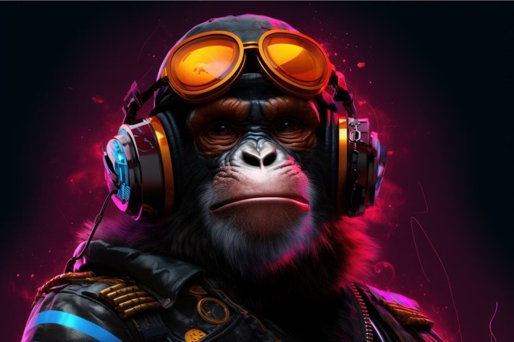 Colorful Neon monkey character. Generate Ai