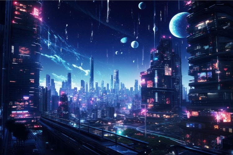 Futuristic Night city cyberpunk. Generate Ai example image 1