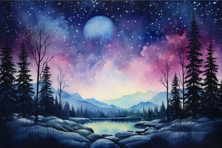 Watercolor Night Sky Image 19