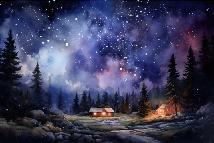 Dramatic Night sky clouds watercolor. Generate Ai