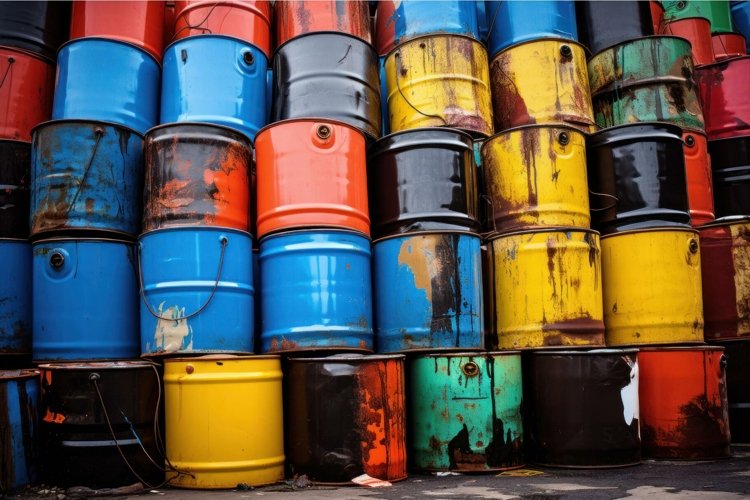 Industrial Oil barrels metal. Generate AI