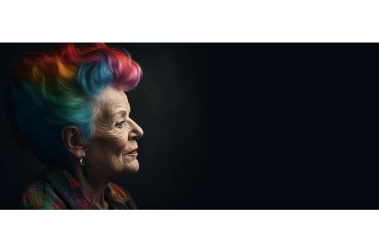 Old lady colored hair banner. Generate Ai example image 1