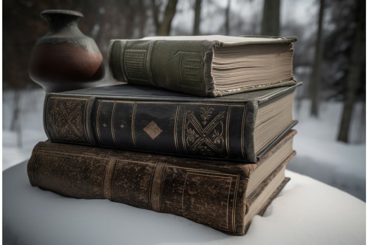 Old vintage books stack. Generate Ai