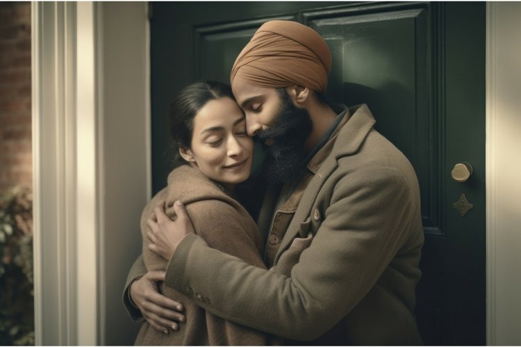 Pair sharing genuine embrace. Generate ai