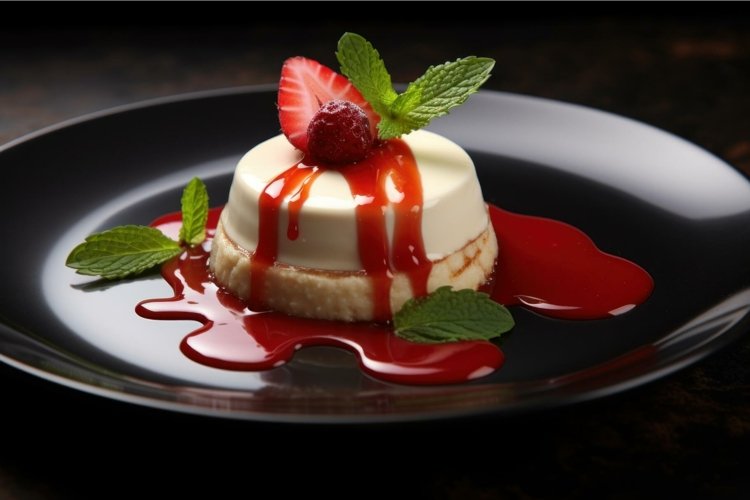 Pana cotta dessert plate. Generate Ai