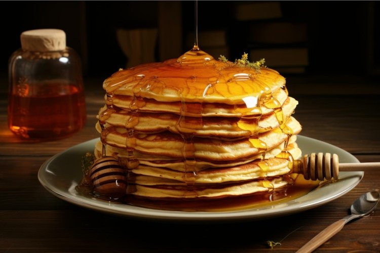 Golden Pancakes honey. Generate Ai example image 1