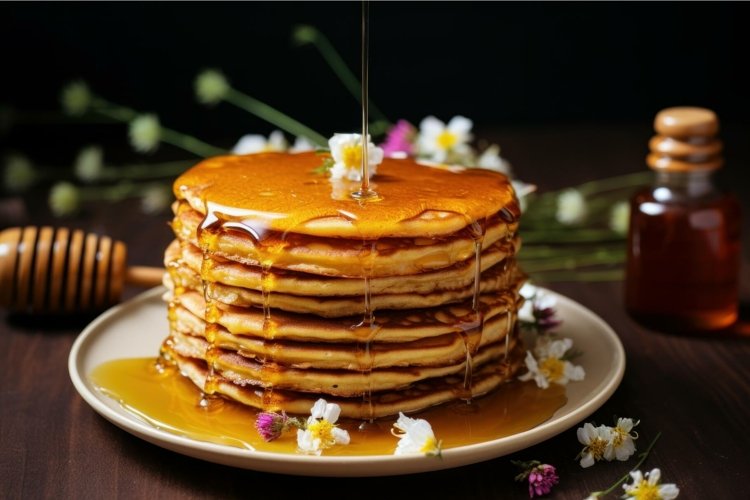 Sticky Pancakes honey. Generate Ai example image 1