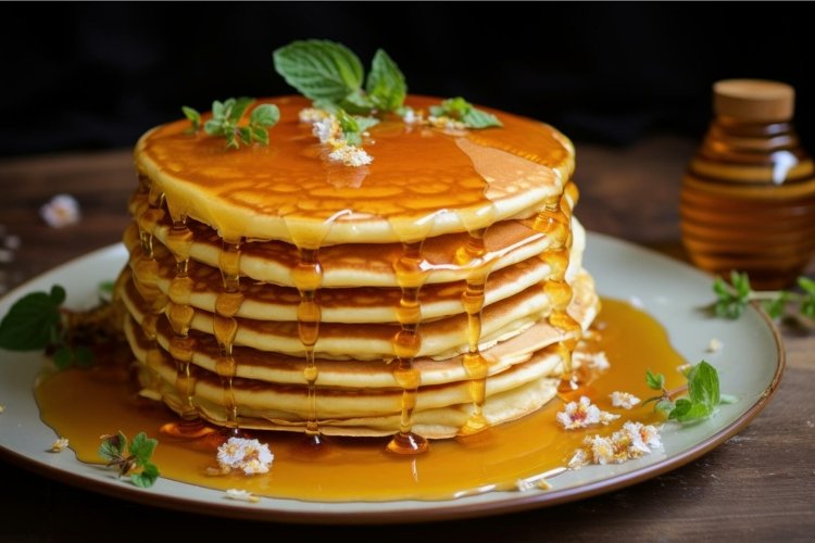 Satisfying Pancakes honey. Generate Ai example image 1