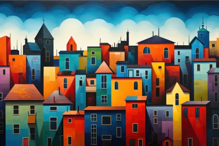 Panoramic colorful composition. Generate Ai