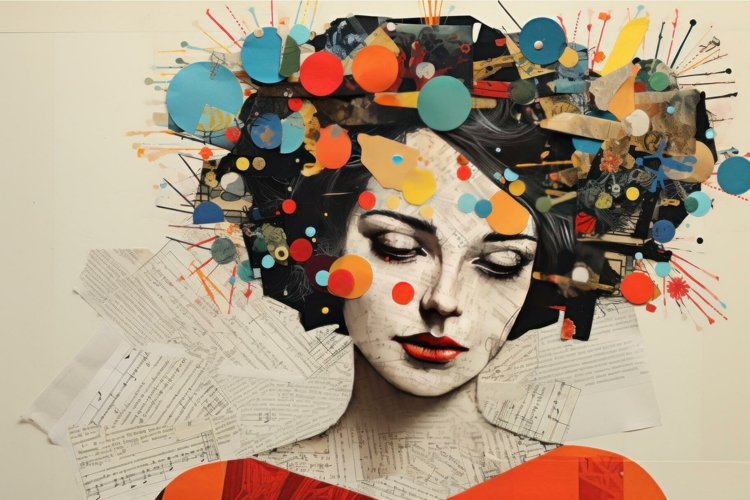 Paper collage documents hand drawing. Generate Ai example image 1