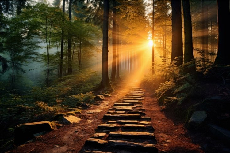 Mystic Path mountain light route. Generate Ai example image 1