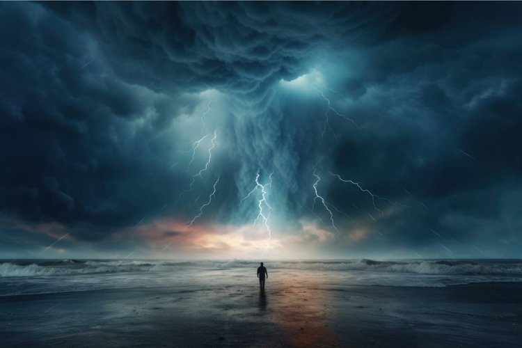 Determined Person standing in front of storm. Generate Ai example image 1